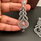 AD Color Stone Floral Cascade Silver Finish Earrings - White