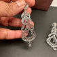AD Color Stone Floral Cascade Silver Finish Earrings - White