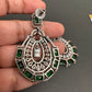 AD Color Stone Floral Victorian Finish Earrings - Green