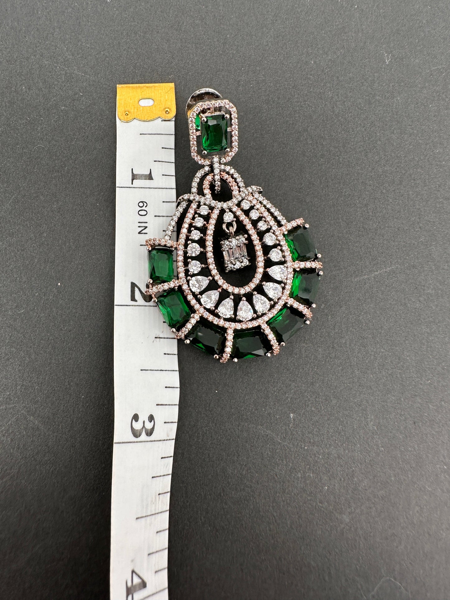 AD Color Stone Floral Victorian Finish Earrings - Green