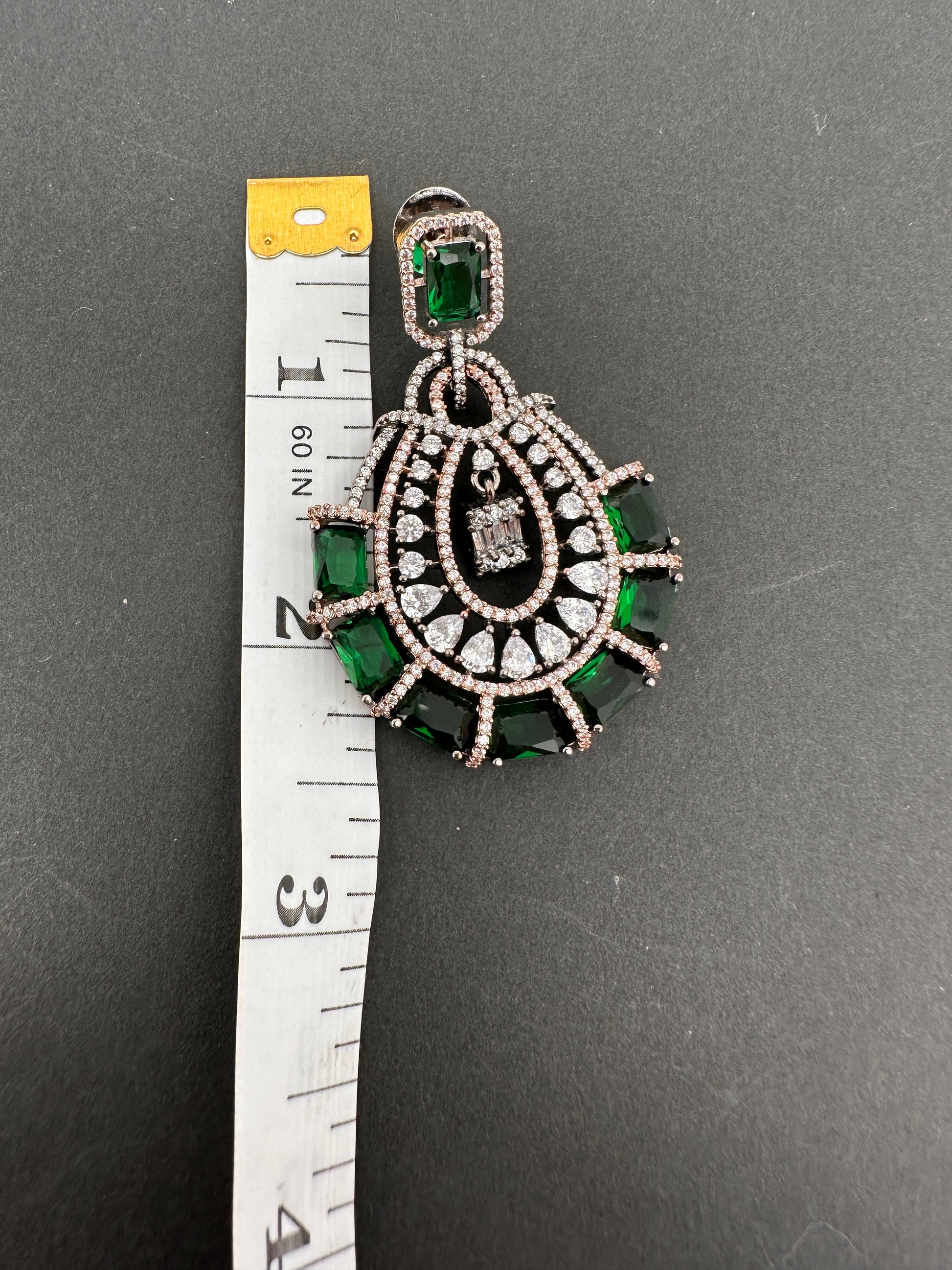 AD Color Stone Floral Victorian Finish Earrings - Green