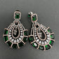 AD Color Stone Floral Victorian Finish Earrings - Green