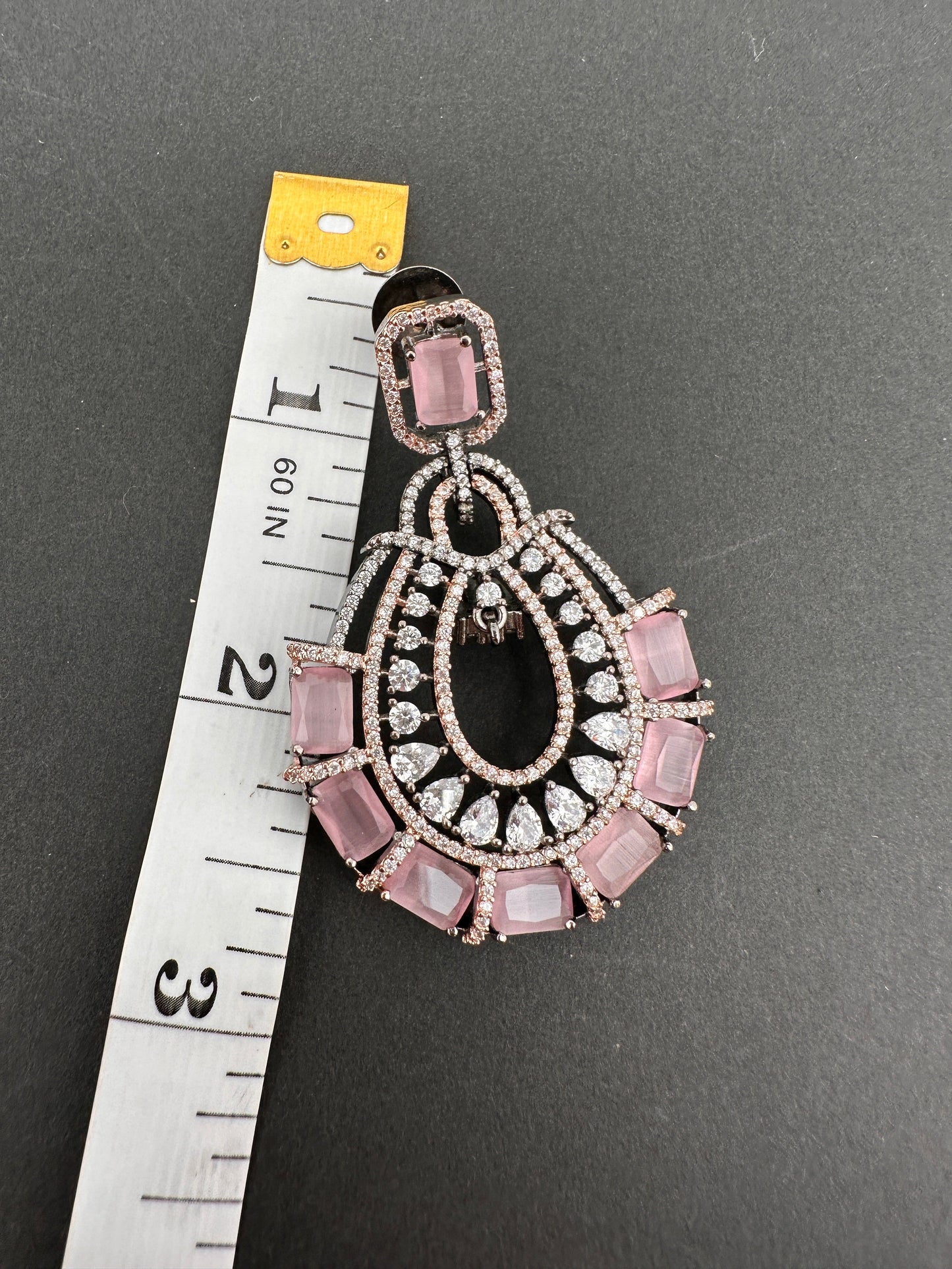 AD Color Stone Floral Victorian Finish Earrings - Pink