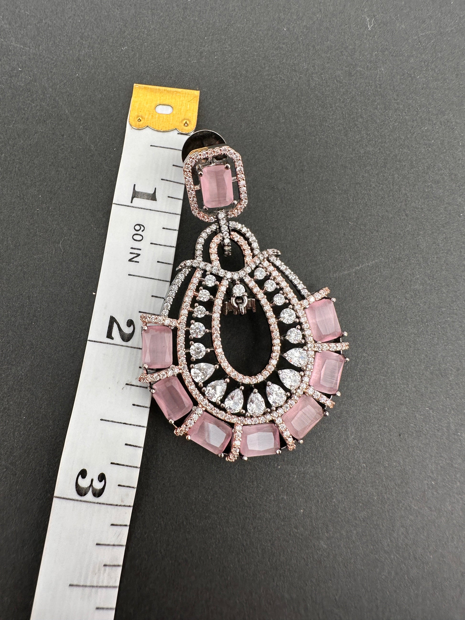 AD Color Stone Floral Victorian Finish Earrings - Pink