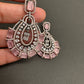 AD Color Stone Floral Victorian Finish Earrings - Pink
