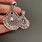 AD Color Stone Floral Victorian Finish Earrings - Pink