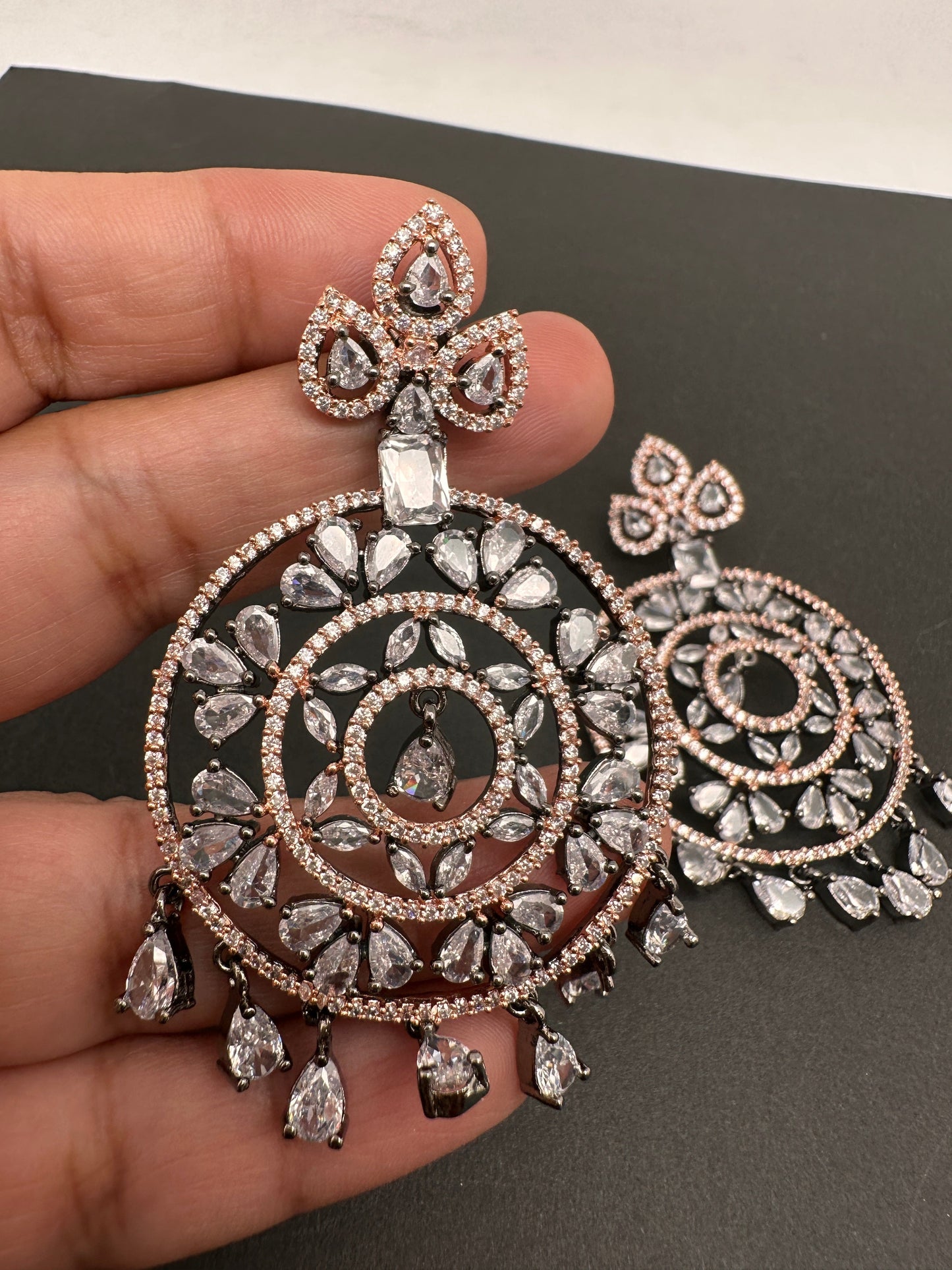 AD Clear Stone Victorian Finish Earrings