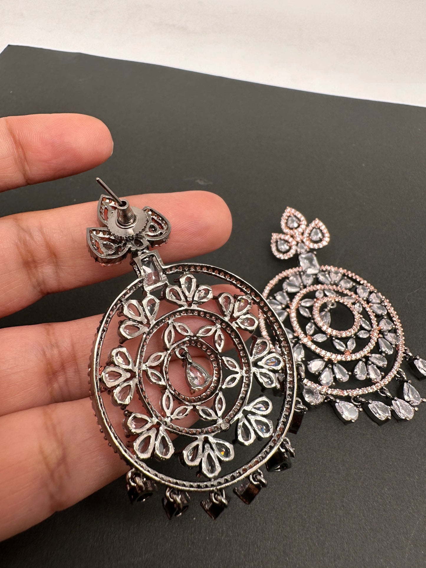 AD Clear Stone Victorian Finish Earrings