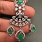 AD Color Stone Silver Finish Earrings - Green