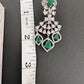 AD Color Stone Silver Finish Earrings - Green