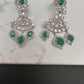 AD Color Stone Silver Finish Earrings - Green