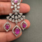 AD Color Stone Silver Finish Earrings - Red