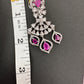 AD Color Stone Silver Finish Earrings - Red