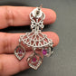 AD Color Stone Silver Finish Earrings - Red