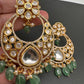 AD Kundan Chandbali Green Beads Earrings