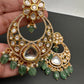 AD Kundan Chandbali Green Beads Earrings