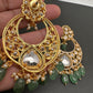 AD Kundan Chandbali Green Beads Earrings