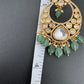 AD Kundan Chandbali Green Beads Earrings