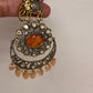Kundan AD Peach Stone Elephant Design Victorian Finish Earrings