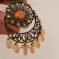 Kundan AD Peach Stone Elephant Design Victorian Finish Earrings