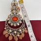 Kundan AD Peach Stone Elephant Design Victorian Finish Earrings