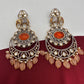Kundan AD Peach Stone Elephant Design Victorian Finish Earrings
