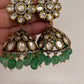Kundan Clear Stone Victorian Finish Jhumki - Green