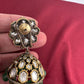 Kundan Clear Stone Victorian Finish Jhumki - Green