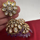 Kundan Clear Stone Victorian Finish Jhumki - Purple