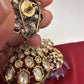 Kundan Clear Stone Victorian Finish Jhumki - Purple