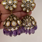 Kundan Clear Stone Victorian Finish Jhumki - Purple