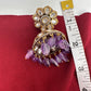 Kundan Clear Stone Victorian Finish Jhumki - Purple