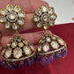 Kundan Clear Stone Victorian Finish Jhumki - Purple