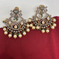 Kundan Chandbali Victorian Finish Earings - Green