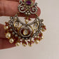 Kundan Chandbali Victorian Finish Earings - Red