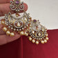 Kundan Chandbali Victorian Finish Earings - Red