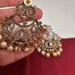 Kundan Chandbali Victorian Finish Earings - Red