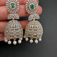 AD Color Stone Pearls Jhumki Earings - Green