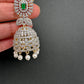 AD Color Stone Pearls Jhumki Earings - Green