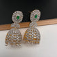 AD Color Stone Pearls Jhumki Earings - Green