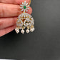 AD Color Stone Pearls Jhumki Earings - Green