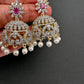 AD Color Stone Pearls Jhumki Earings - Red