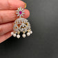 AD Color Stone Pearls Jhumki Earings - Red