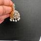 AD Color Stone Pearls Jhumki Earings - Red