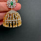 AD Color Stone Jhumki Earings - Green