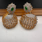 AD Color Stone Jhumki Earings - Green