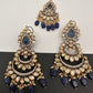 Kundan Color Stone Color Beads Victorian Finish Earrings with Maang Teeka - Blue