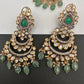 Kundan Color Stone Color Beads Victorian Finish Earrings with Maang Teeka - Green