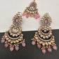 Kundan Color Stone Color Beads Victorian Finish Earrings with Maang Teeka - Pink