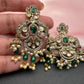 Elephant Kundan Moissanite Green Beads Victorian Finish Earings